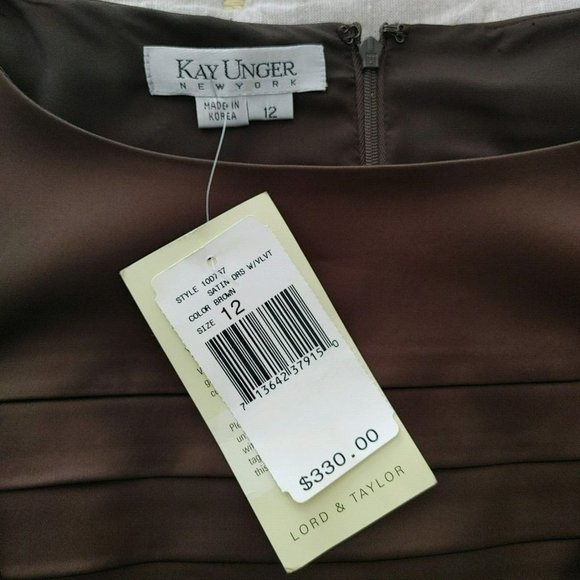 NWT Kay Unger Sleeveless Metallic Brown Cocktail Party Dress Satin Bow Size 12 - Picture 5 of 7